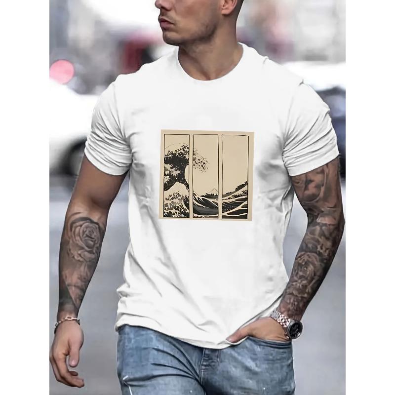 

[Men s Fashion T-Shirt] Men s Breathable Casual Fashion T-Shirt - Summer Collection, Stretchy & Comfortable with Unique Print Design, Round Neck 4XL білий