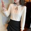 Women's Autumn/Winter Lace Half-High Neck Shirt with Velvet - 2023 Trendy Innerwear Fashion Top