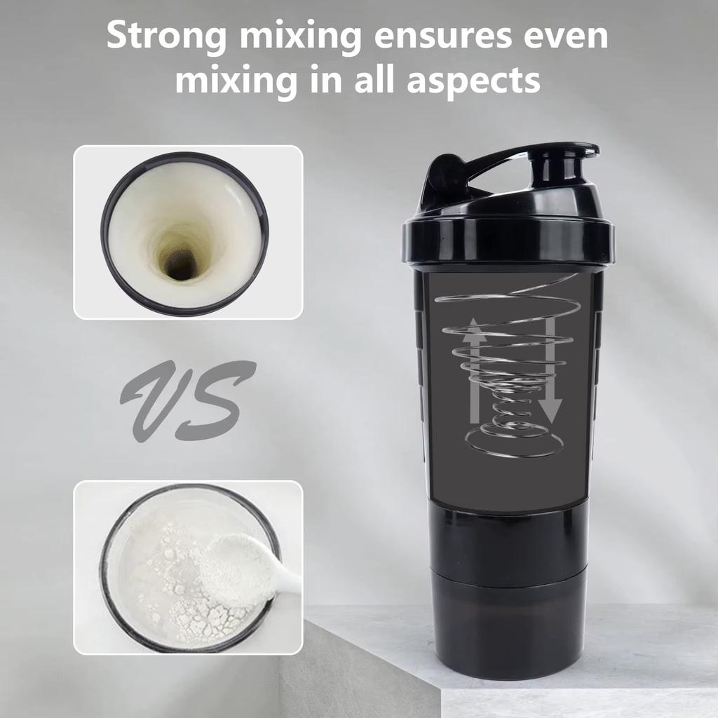 3 Layers Protein Shaker Bottles with Mix Ball Leak Proof Water Bottle for Protein Mixes with Powder Storage and Pill Organizer