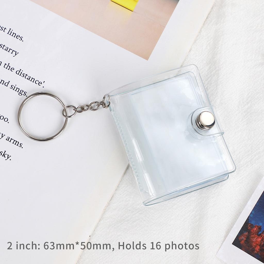 16 Sheets Cute Mini Keychain Photo Album 1/2 Inch Snap Button Pocket Folders Journal Note Material Paper Storage Book Stationery