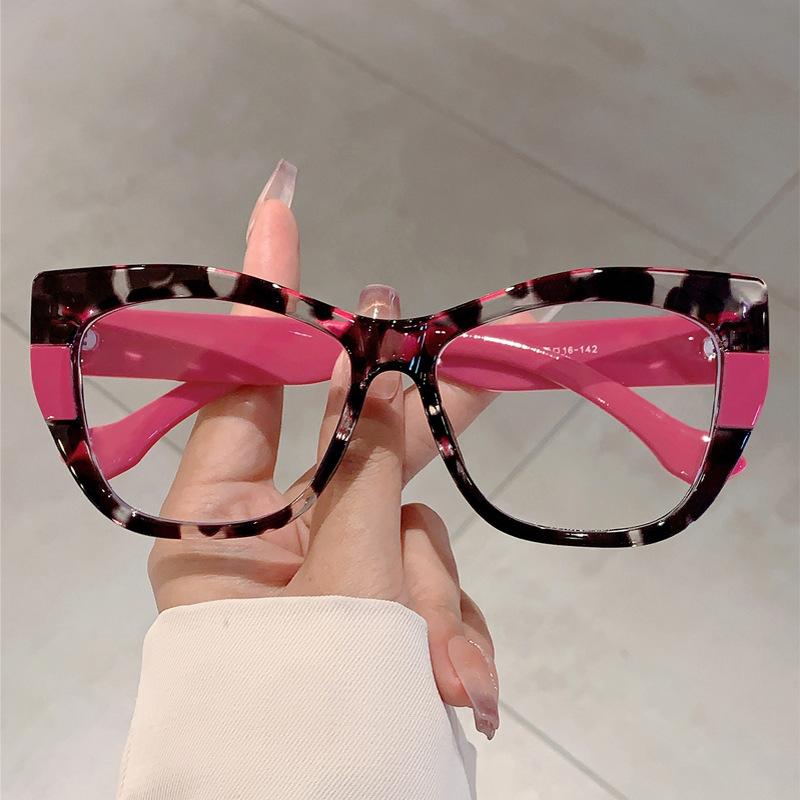 Women Line Splicing Anti Blue Light Glasses Trend Cat Eye TR90 Large Frame Glasses Computer Blue Light Blocking Plain Spectacles
