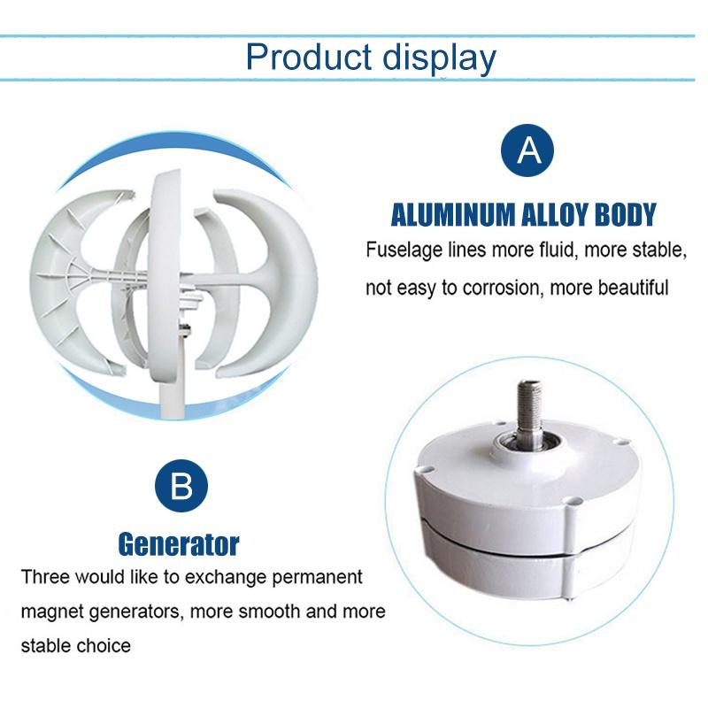 1600W 5 Blades White Wind Turbine Generators Vertical Axis Controller Lanterns