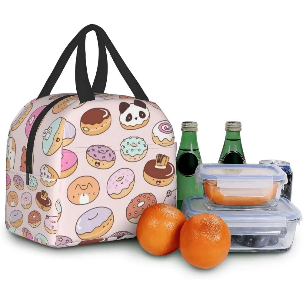 Kawaii Donuts Insulated Lunch Bag Reusable Lunch Box Women Cooler Lunch Boxes Waterproof Lunch Tote for Picnic Travel Work