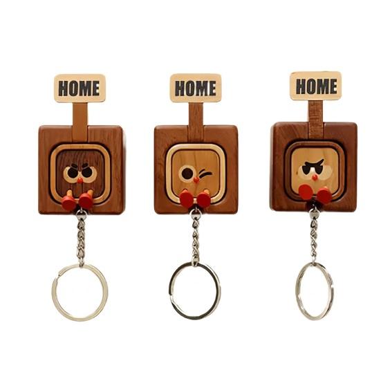 Wooden Key Holder Wall Mount Funny Face Expressions Handcrafted Key Storage Organizer Entryway Home Decor