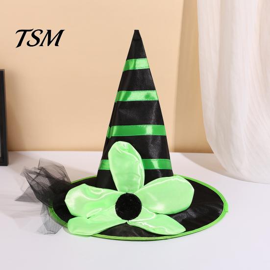 Halloween Costume Hat Witch for Women Girls, Large Striped Wizard Parent Child Festival Photo Props with Flower Accessories, Cosplay, Party Girls