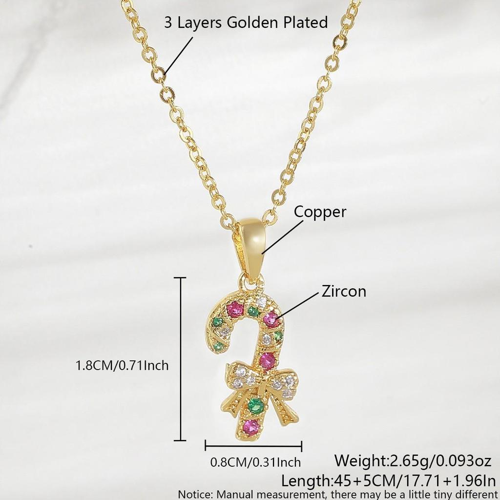 Copper Zircon-Embellished Christmas Tree & Snowman Pendant Necklace