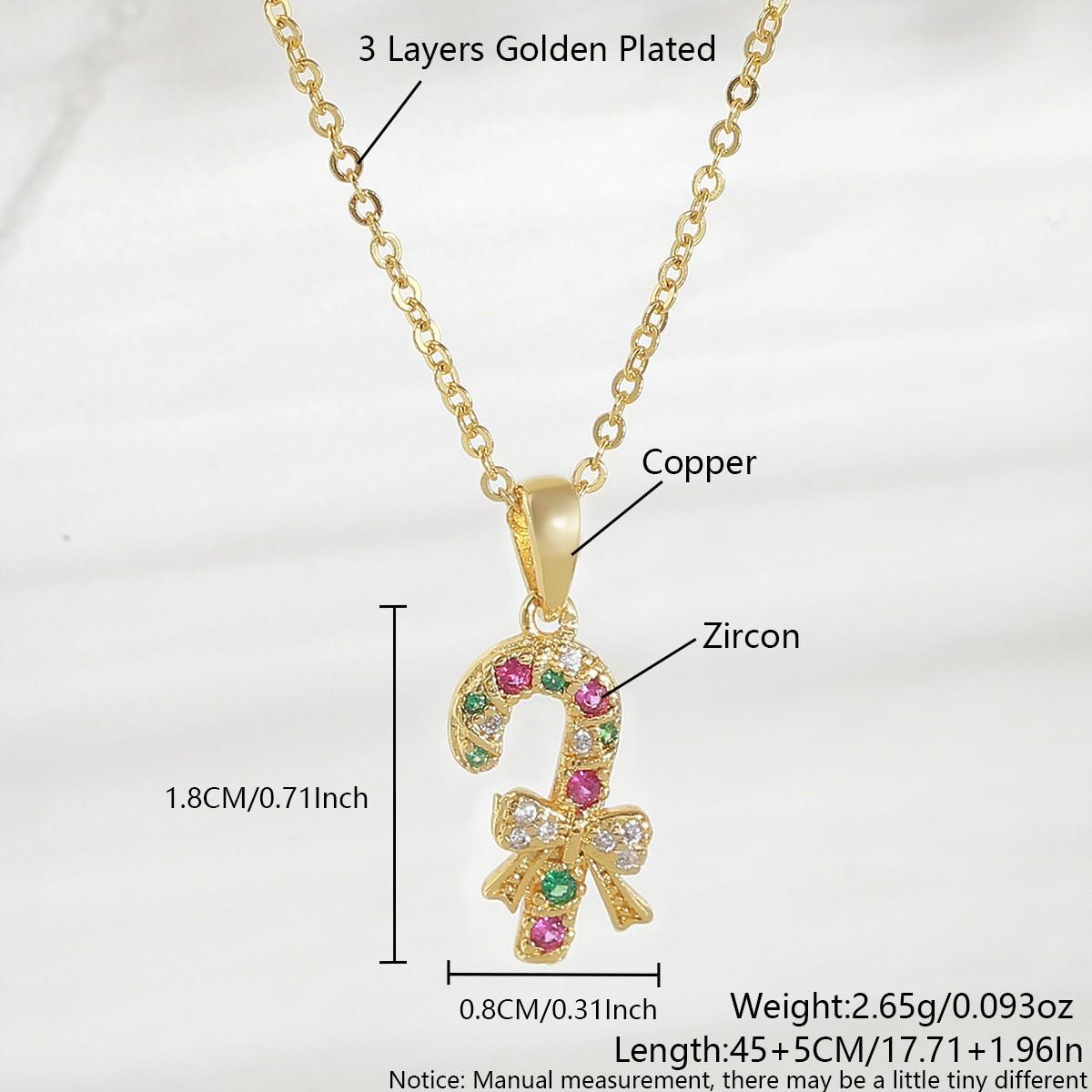 Copper Zircon-Embellished Christmas Tree & Snowman Pendant Necklace