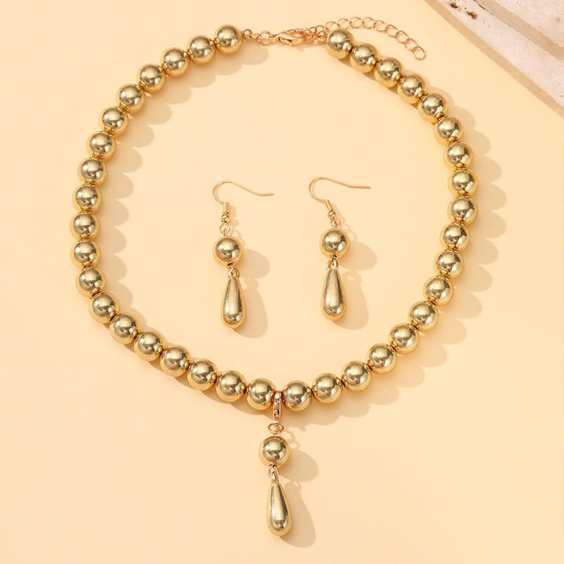 Exaggerated round bead necklace women's jewelry versatile beaded CCB metal texture water drop collar jewelry