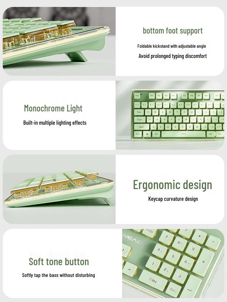 V3 Stilles Grünes Tastatur- und Maus-Set: Kabelgebunden/Kabellos, Mechanisches Gefühl, Perfekt für Büro und Gaming