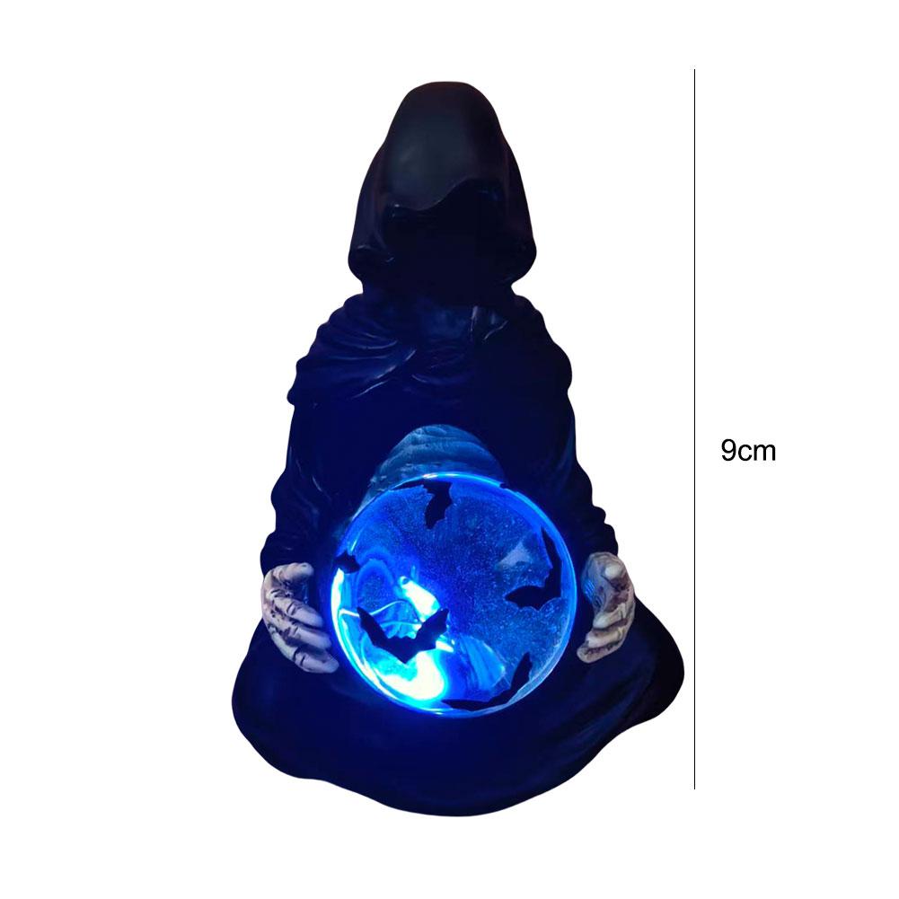 The Death Gods Crystal Ball Halloween Grim Reaper Statue with Flying Bats Crystal Ball Grim Reaper Figurine Halloween Home Decor
