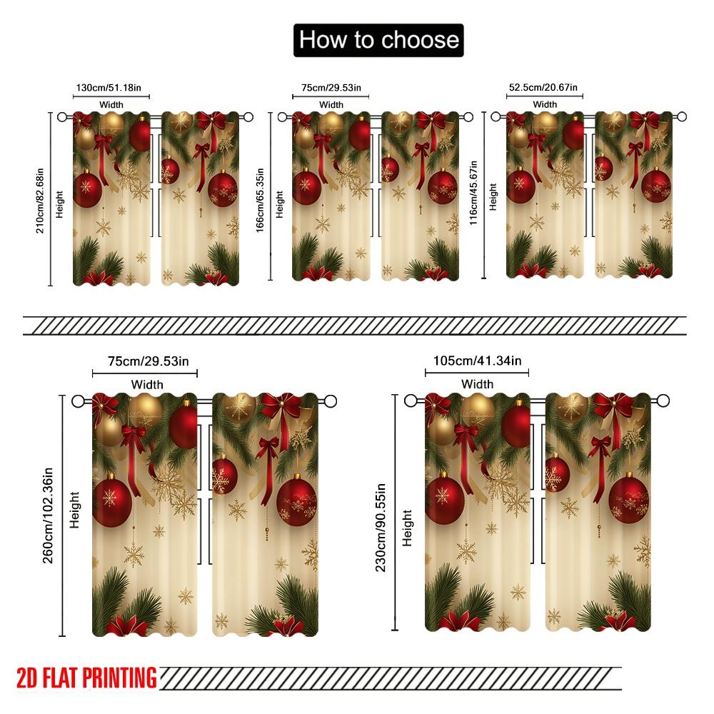 2pcs,2D Plane Printing Print Curtains Christmas Baubles Fir Branches Snowflakes (3) Polyester Woven (without Rod) Gifts Ldeal