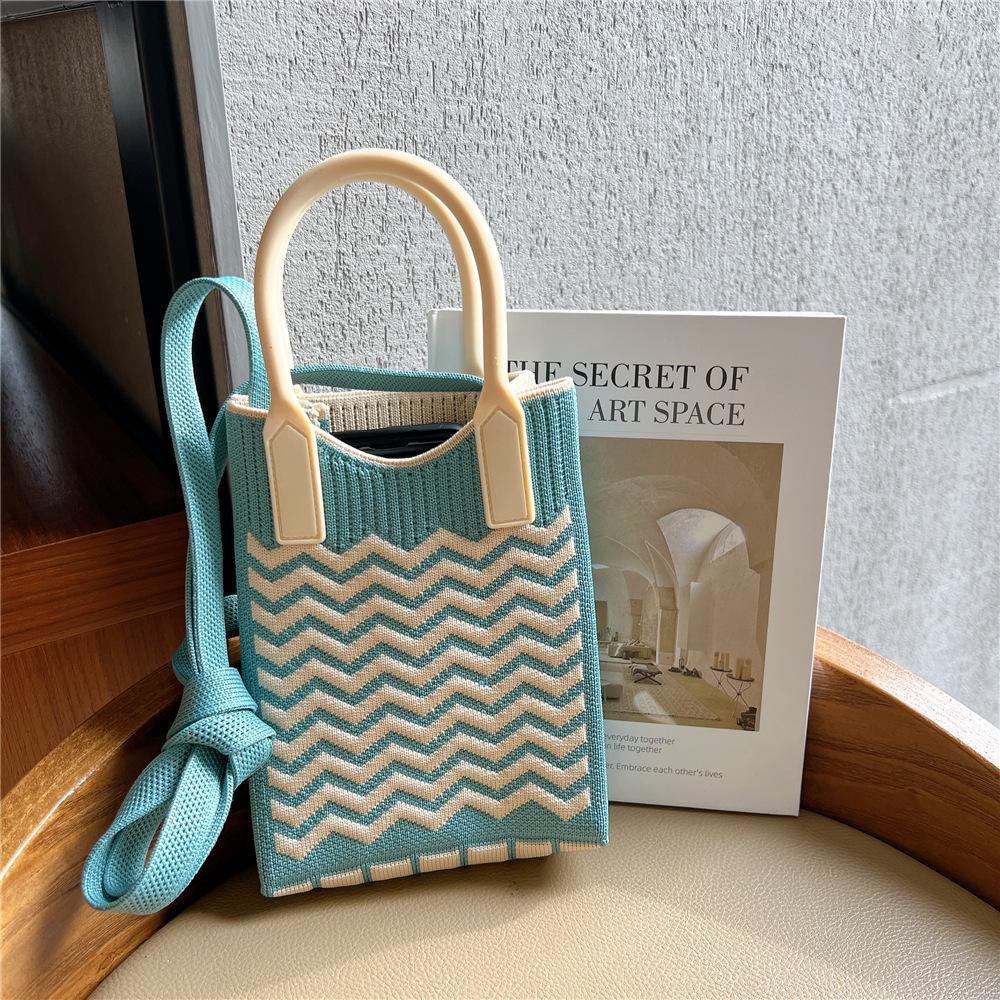 Plaid Cartoon Women's Crossbody Mini Bag: Cute, Lightweight, Knitted Phone Holder for Parent-Child Matching (2024)