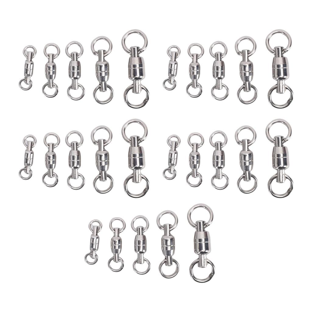 25Pcs Ball Bearing Fishing Swivels 360 Degree Rotation Stainless Steel Rings for Saltwater Use 5 Sizes