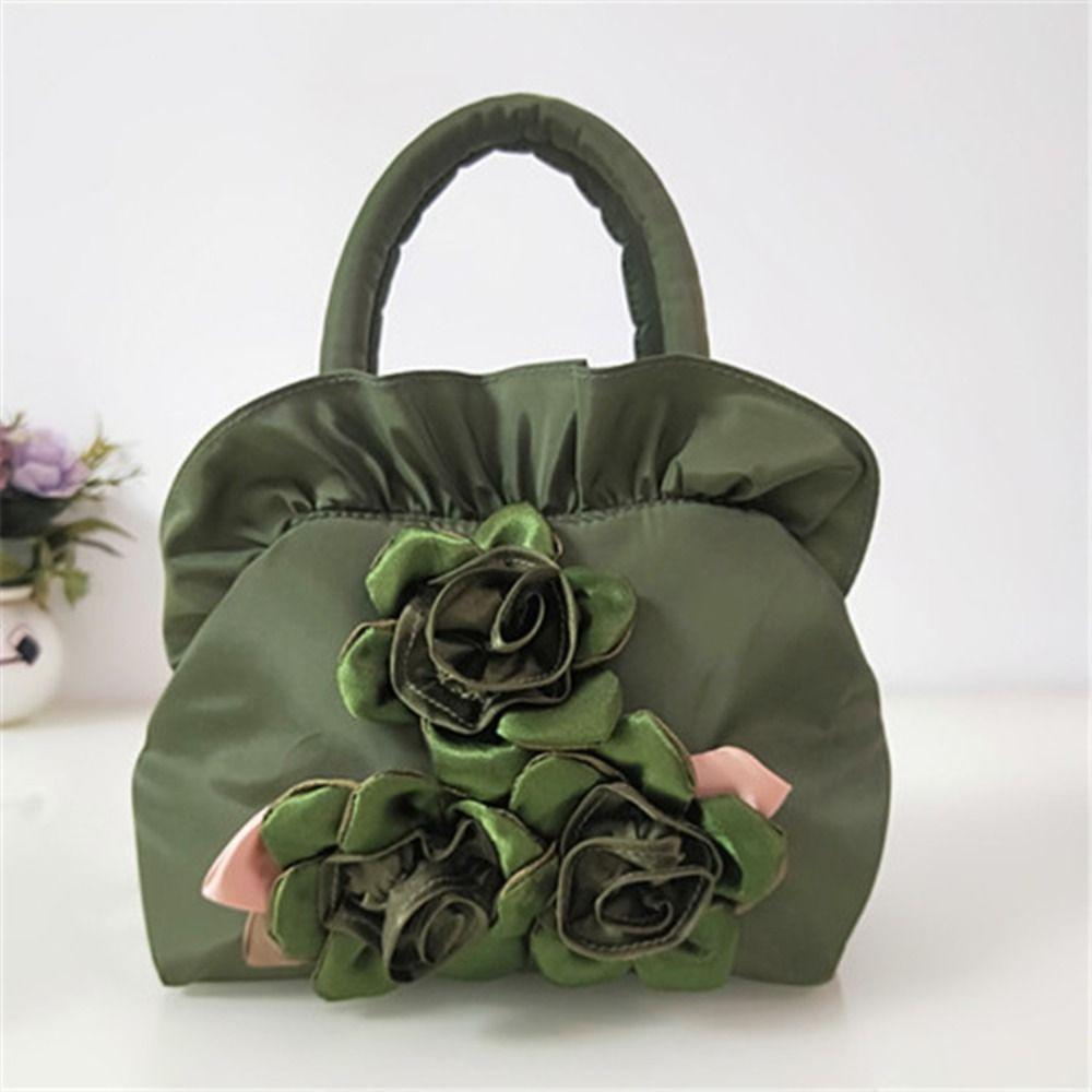 Satin Silk Hanfu Flower Drawstrings Bag Ruffle Small Purse Wallet Rose Flower Handbag  Ladies/Girls