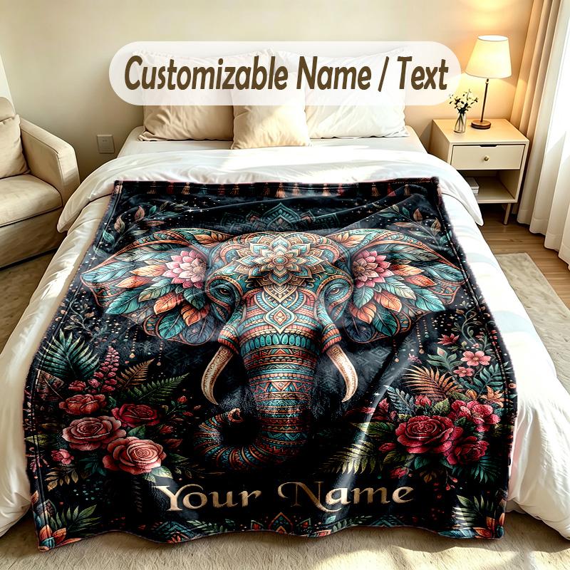 Elefanten-Thema Weiche Decke Personalisierter Benutzerdefinierter Name Textdruck Warme Decke Zuhause Sofa Schlafzimmer Dekoration