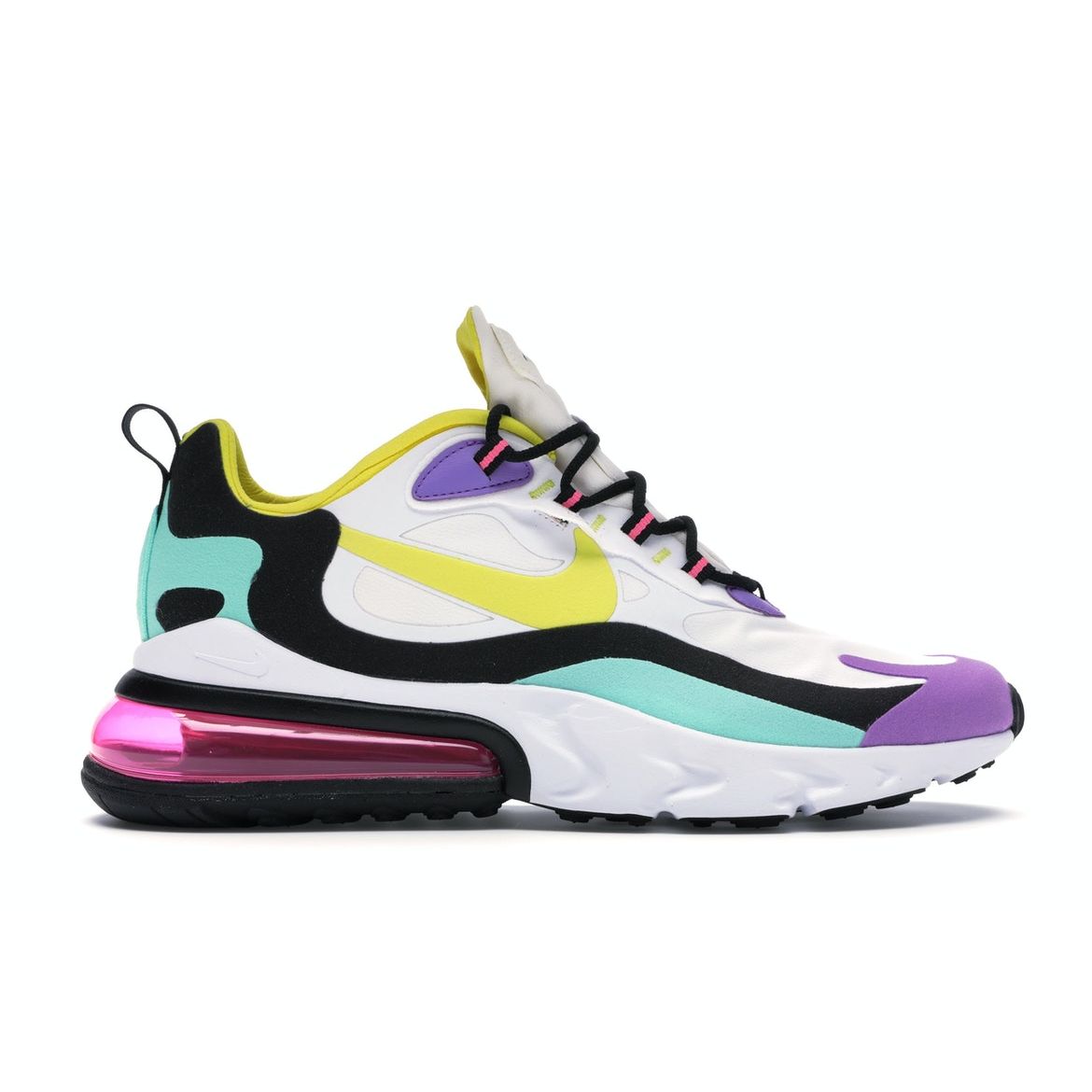 

Мужские кроссовки Nike Air Max 270 React Geometric Abstract фиолетово-белые динамично-желто-черные-ярко-фиолетовые AO4971-101
