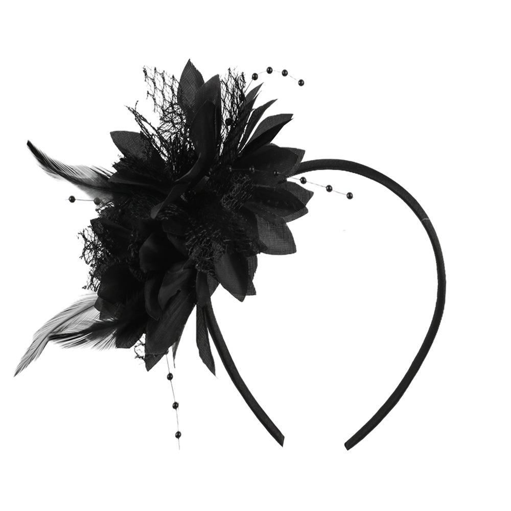 

Feather Decoration Feather Flower Headband Retro Style Floral Design Bride Hair Decoration Stylish Accessory Cocktail Headband чёрный