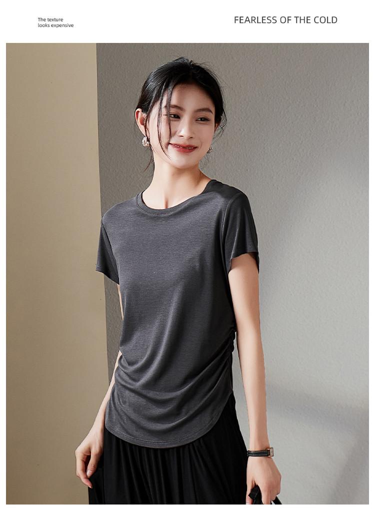 Slimming and slimming round neck short sleeved t-shirt for women in summer 2026, fashionable and versatile casual solid color top
