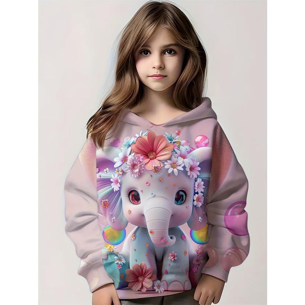 

Детская одежда Толстовка с капюшоном для девочек Длинный рукав Милый 3D принт с животными Весна и осень Повседневная уличная одежда 150