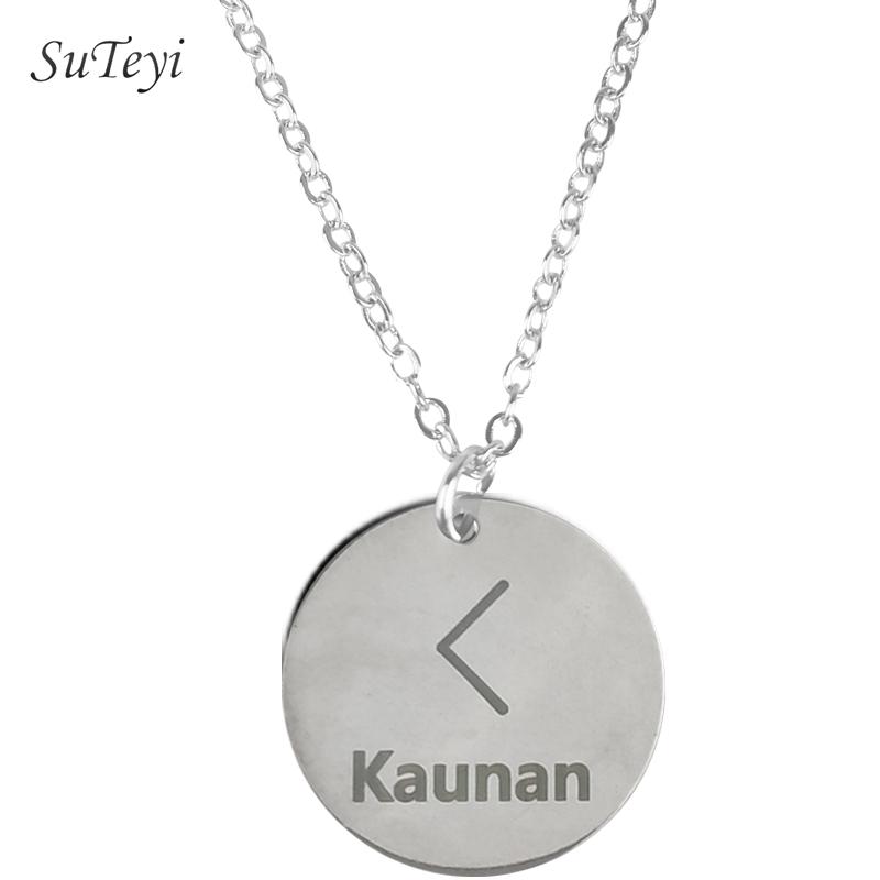 Round 25 Rune Letter Pendant Necklace Silver Color Stainless Steel Disc Viking Necklaces For Women Men