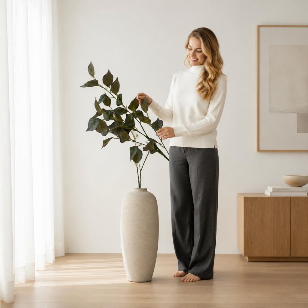 Künstlicher Bodhi-Blattzweig Dekorativer Hoher Stiel Kunstblatt-Arrangement für Zuhause Büro Wandvase Blumige Dekoration