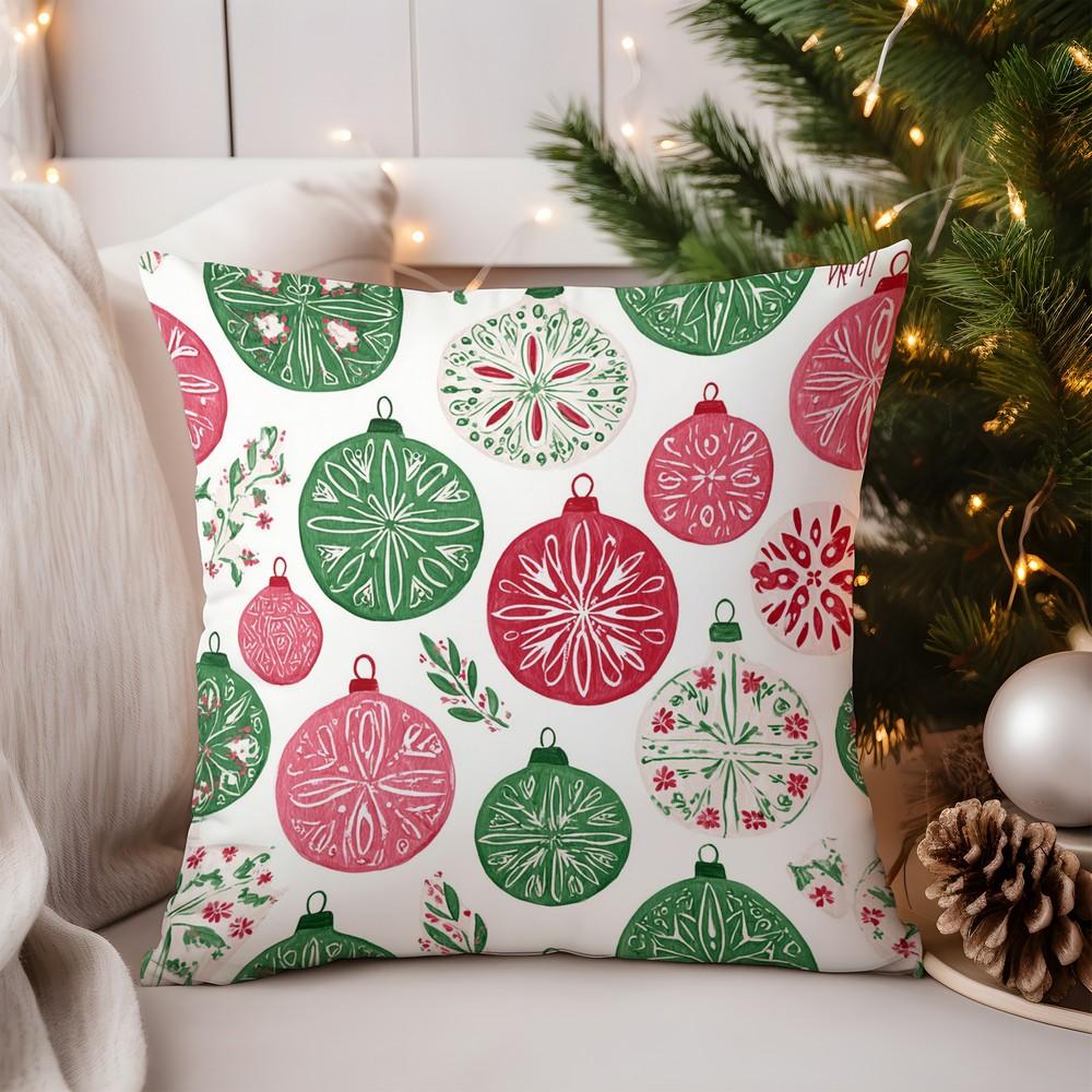 Home Decor Snowmen with Holly and Candy Cane Pillow Cover Pattern Cushion Cover Suitable for Sofa Bedroom Car Pillow Cover
