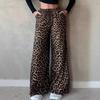 Leopard Print Elastic Waist Casual Loose Straight Pants for Spring and Autumn