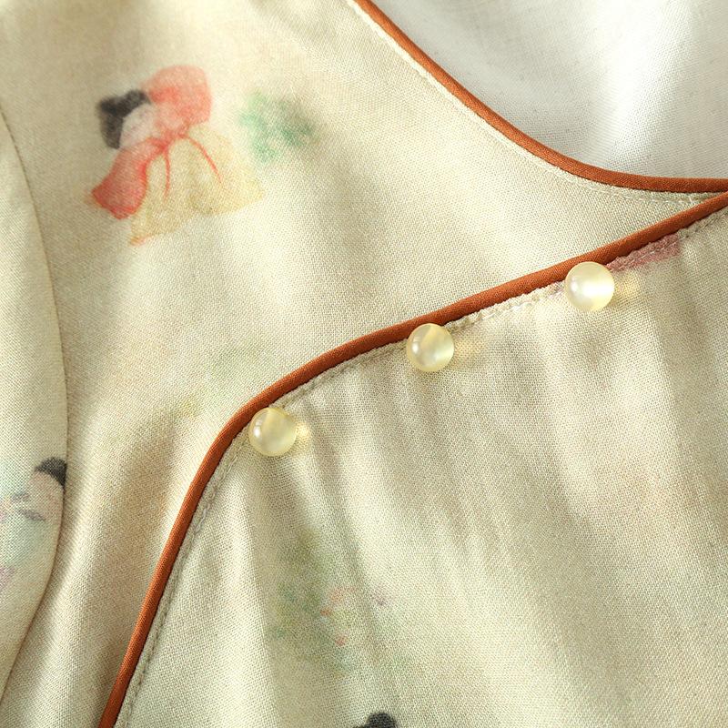 Women's Long-sleeved Chinese National Style Cotton Nightgowns for Women Spring / Summer Thin Bamboo Cotton Double-layer Gauze Nightdress