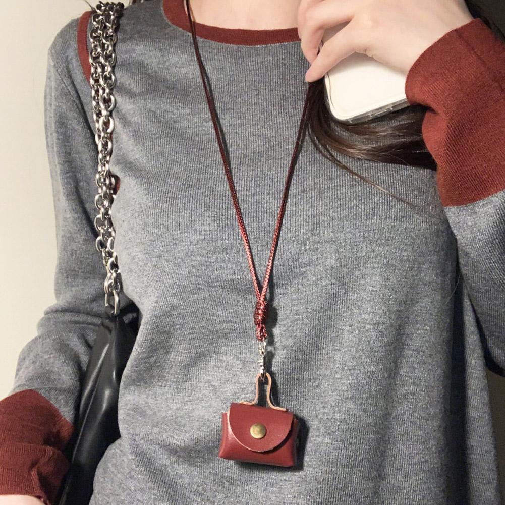 NEW Retro Cute Small Leather Bag Long Necklace for Women Fashion Sweater Chain Neck Hanging Jewelry Versatile Accessory Gift