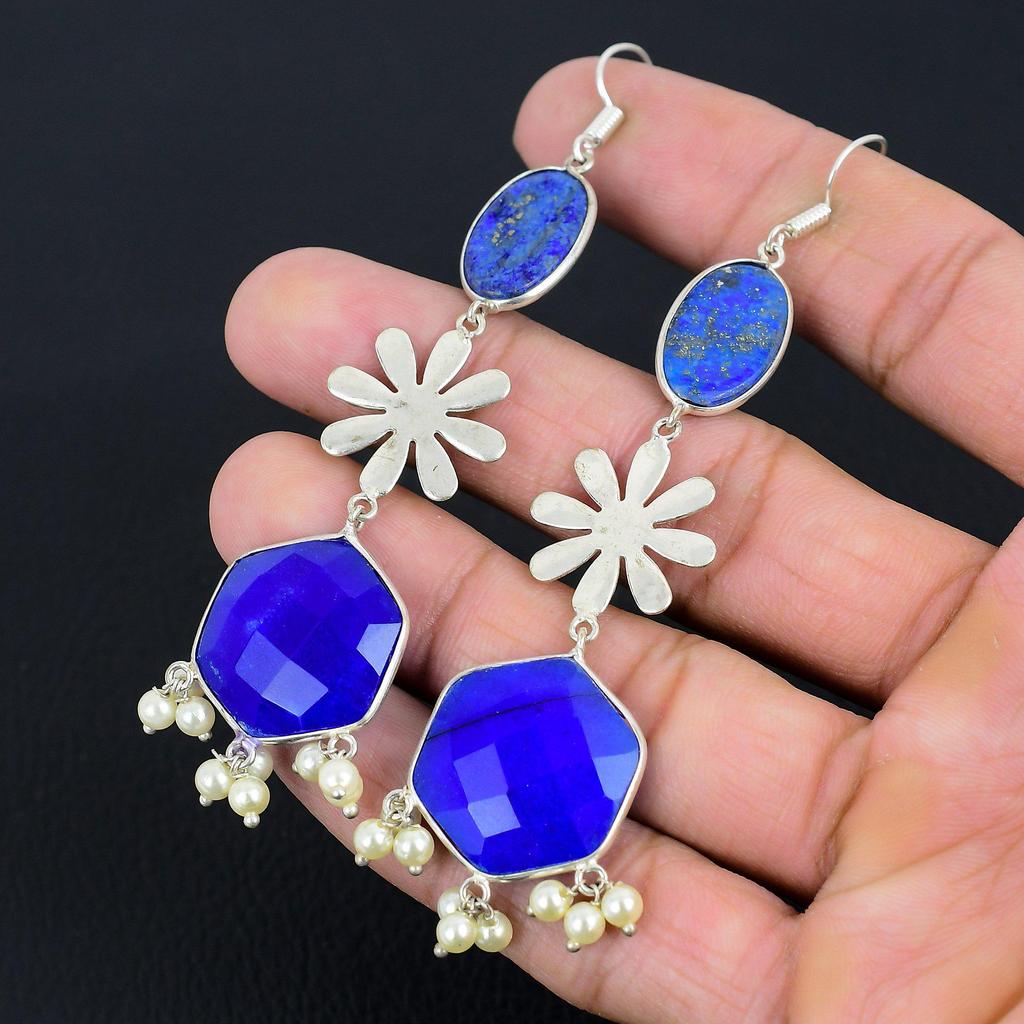 Daughters Day Deal Lapis Lazuli Stone 925 Sterling Silver Elegant Drop Earrings
