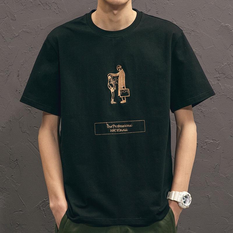 

Мужская летняя футболка с коротким рукавом и пуловером с вышивкой XXXL чёрный