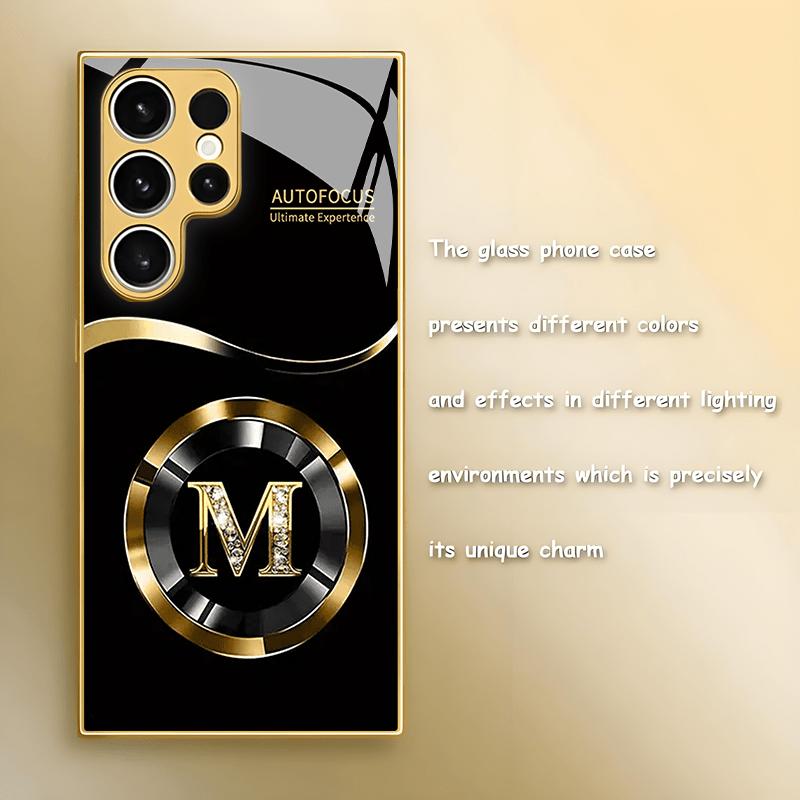 Black and Golden Lettering Pattern Creative Glass Phone Case for Galaxy S20 Ultra S21 5G S21 Ultra 5G S21+ 5G Ultra 5G S23 S23