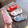 Handmade Embroidery Kids Shoes Chinese Style Cloth Surface Shoes for Girls Elegant Traditional Flower Pattern Hanfu Shoes F01173