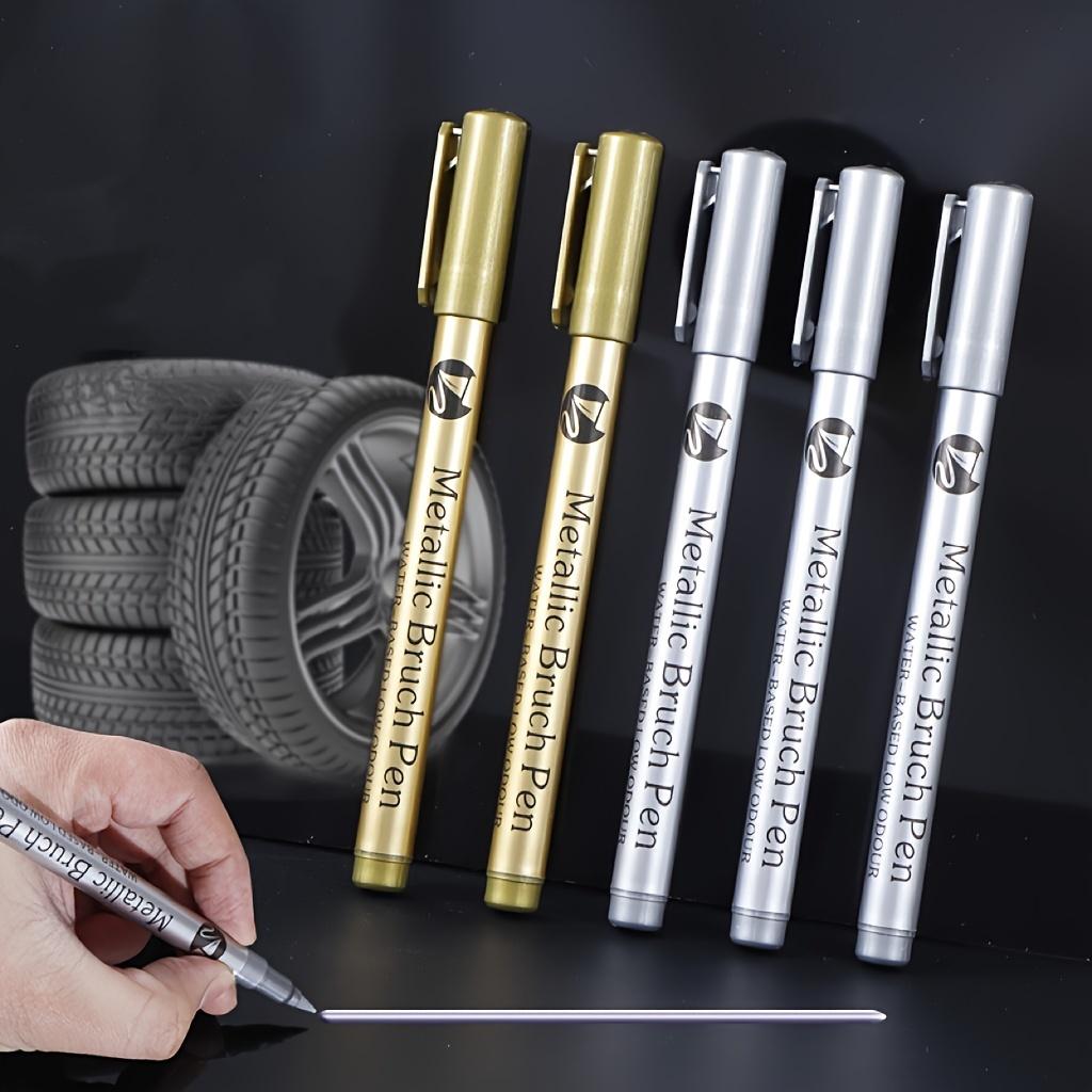 1pc Golden +1pc Silver Metal Waterproof Permanent Paint Marker Pens, Craftwork Art Painting Supplies, For Decoration