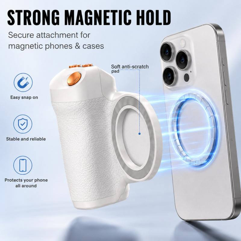 Magnetický Grip Stabilizátor pro Fotoaparát Telefonu, Bluetooth Dálková Spoušť s Ovládáním Zoomu, Ruční Stabilizátor proti Třesení pro Fotografování ze Smartphonu