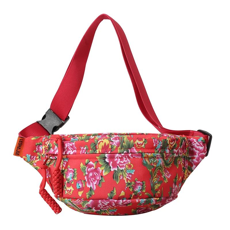 Designer Bloemen Heuptas Nylon Vrouw Crossbody Borsttas Buiten Sport Riemtas Telefoon Portemonnee Dames Fanny Pack red