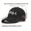 2pcs Men's Baseball Cap Necklace Set Embroidered Fish Outdoor Camouflage Leisure Cap Motorbike Titanium Steel Models Pendant Necklace Sun Hat