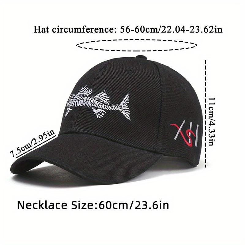 2pcs Men's Baseball Cap Necklace Set Embroidered Fish Outdoor Camouflage Leisure Cap Motorbike Titanium Steel Models Pendant Necklace Sun Hat