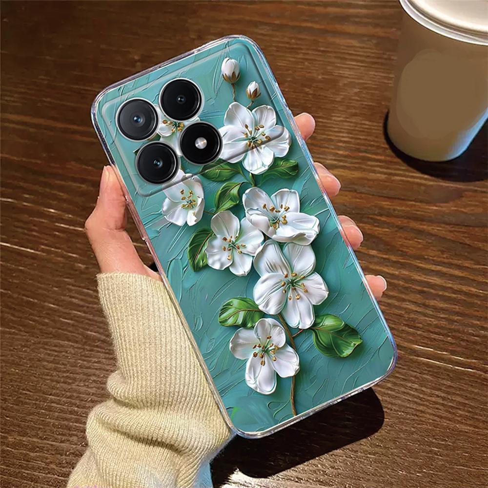 Phone Case For Xiaomi Poco X6 X5 X4 M4 Pro Rose Flower Oil Painting Protection Clear Couple Transparent Daisy PocoX6 Pro Cover