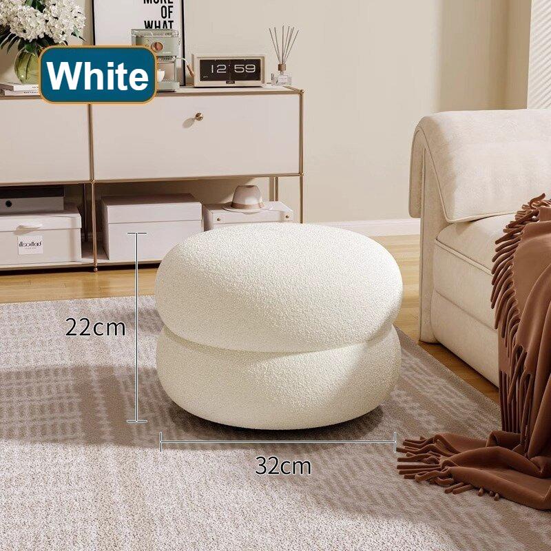 Современный кремовый круглый пуфик - Низкое сиденье для дивана в гостиной, спальни и для смены обуви, Велюровая обивка, Акцентный элемент домашнего декора белый