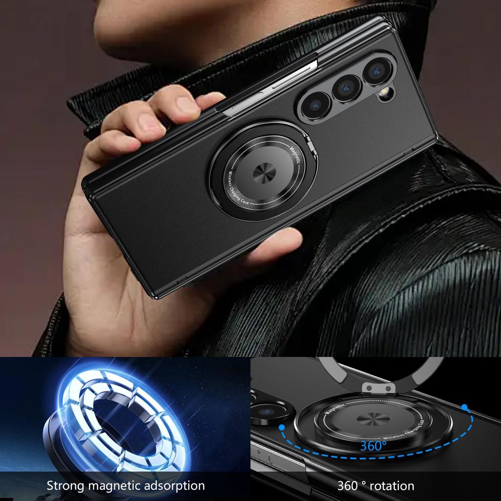 Funda de teléfono con cubierta trasera de aleación de aluminio para Samsung Galaxy Z Fold 8 Ultra 7/6/5/4 con soporte de anillo giratorio de 360°, Protector de bisagra