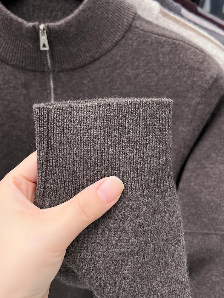 Hengyuanxiang Men's 100% Pure Wool Half-Zip Crew Neck Sweater - 2025 Autumn/Winter Warm Knitwear