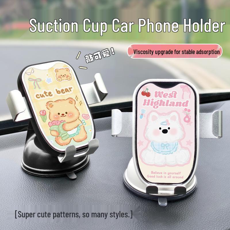 2026 Cartoon Pudding Large Mirror Stand Car Phone Holder with Dashboard Suction Cup