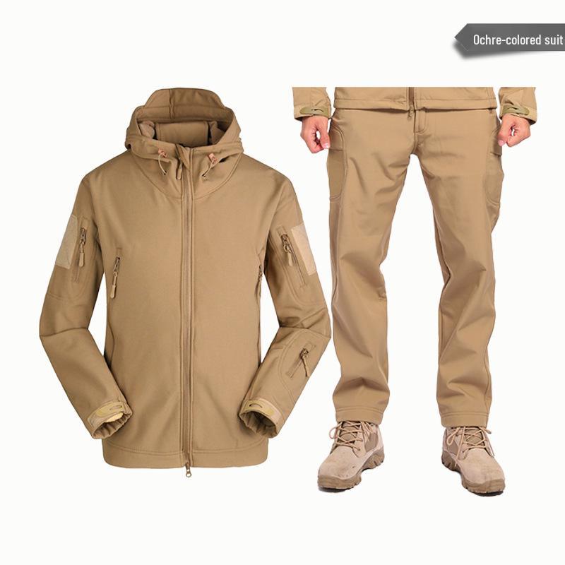 Alpha Green Tactical Sharkskin Waterproof Ski Suit: Camouflage Soft Shell Pants & Warm Fleece Set