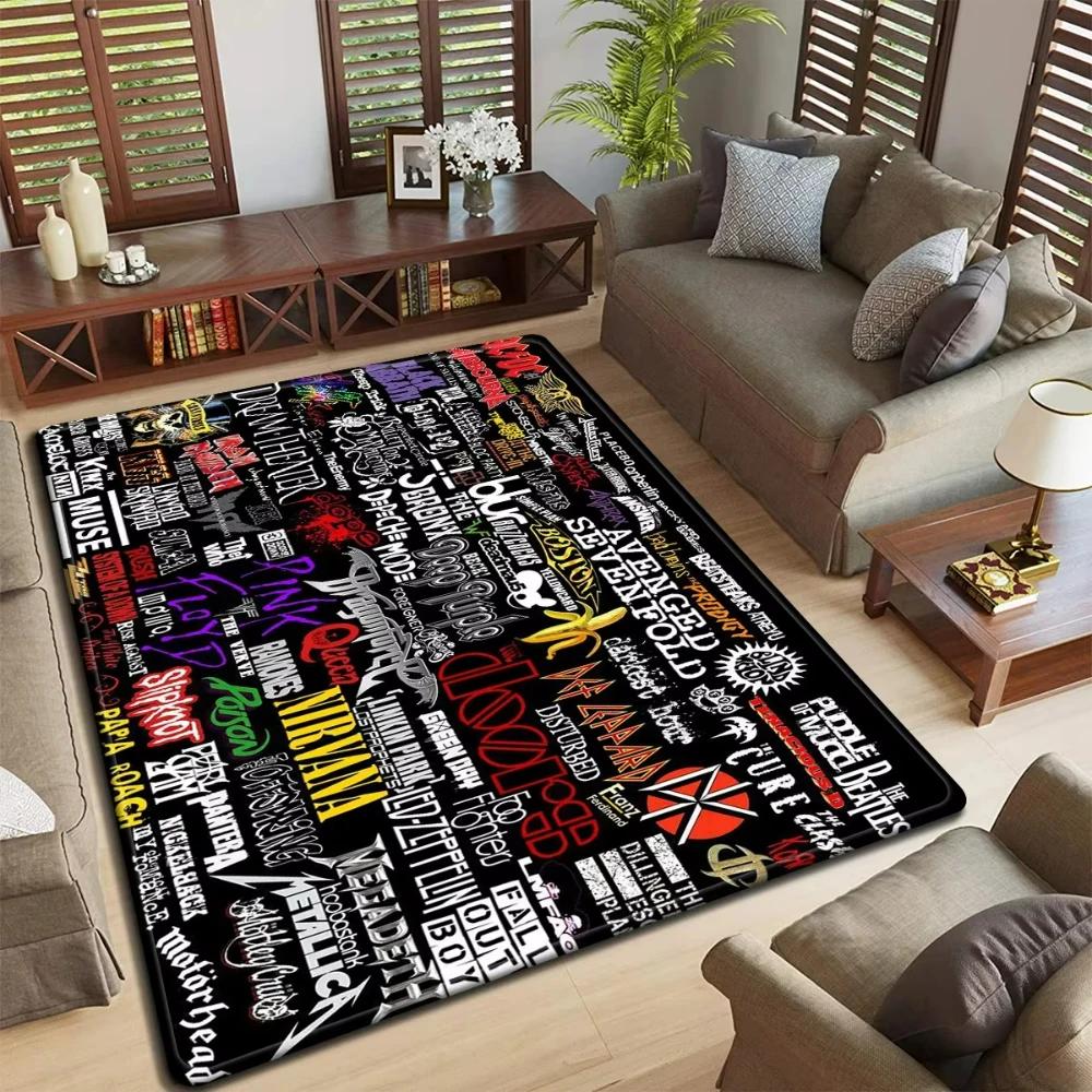 Band Logo Music Rock and Roll Pattern Carpet for Living Room Bedroom Non-Slip Soft Rug Kitchen Floor Mat Entrance Doormat