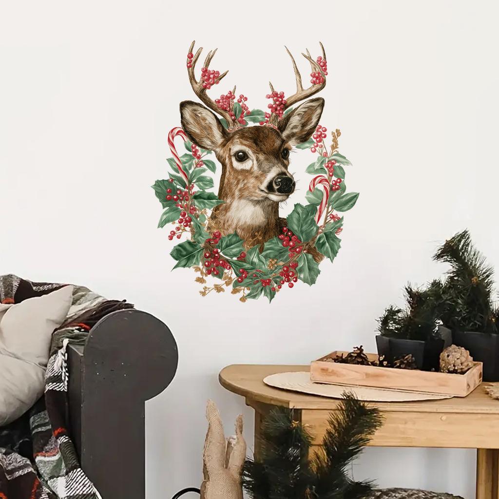 Christmas Reindeer Head Wall Stickers, Christmas Room Decoration Wall Stickers