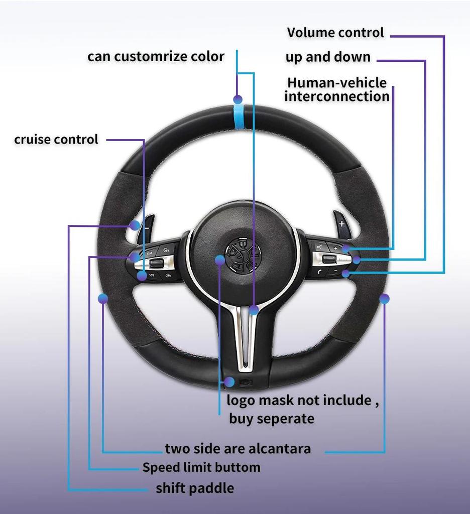 For BMW Series F20 F22 F23 F30 F31 F32 F33 F36 M3 F87 M2 F80 M3 F82 F83 Upgrade Steering Wheel With Half Alcantara Leather Does Not Include Airbags