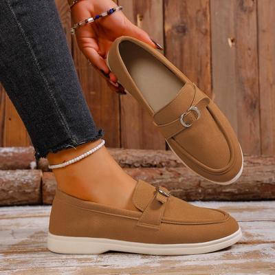 Scarpe Basse da Donna Taglie Forti Slip-on Retro Piatte Primavera Autunno Nuove Scarpe con Fibbia Metallica