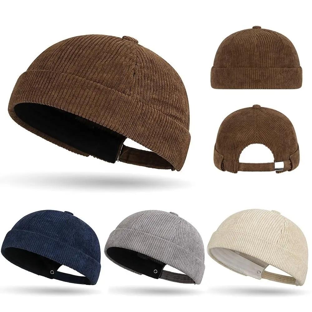 Fashion Adjustable Corduroy Brimless Cap Streetwear Retro Beanie Docker Caps Dome Hat Solid Color Hip Hop Hats Men Women
