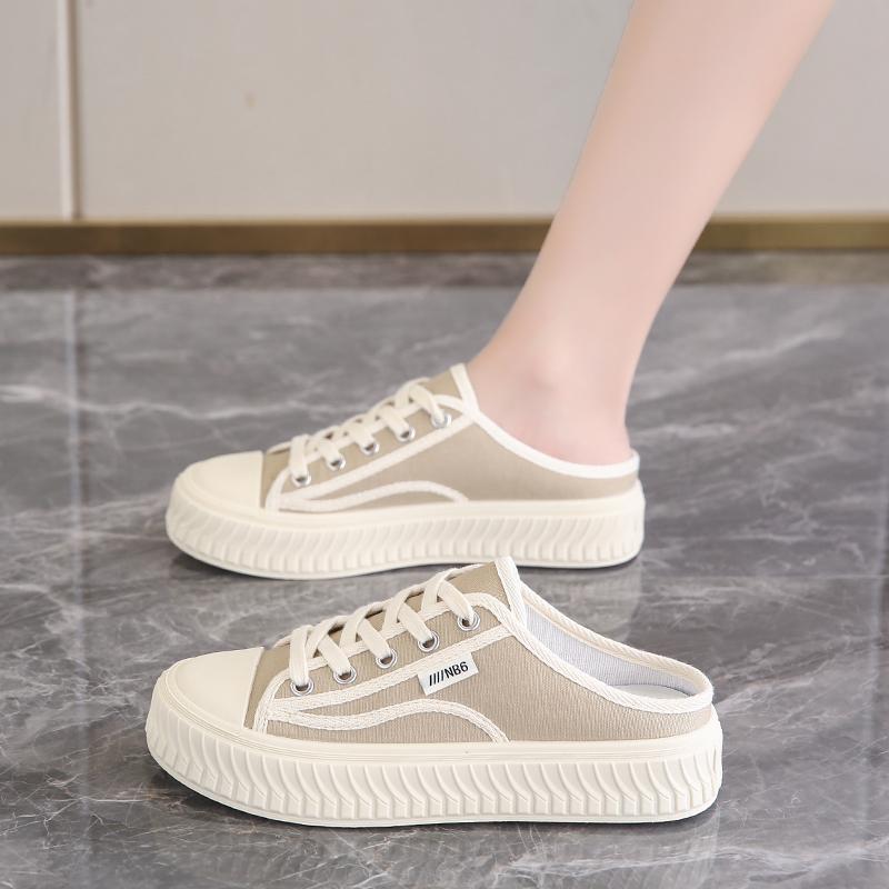 Pregnant women baotou half slippers summer new heelless sandals outer wear canvas board shoes